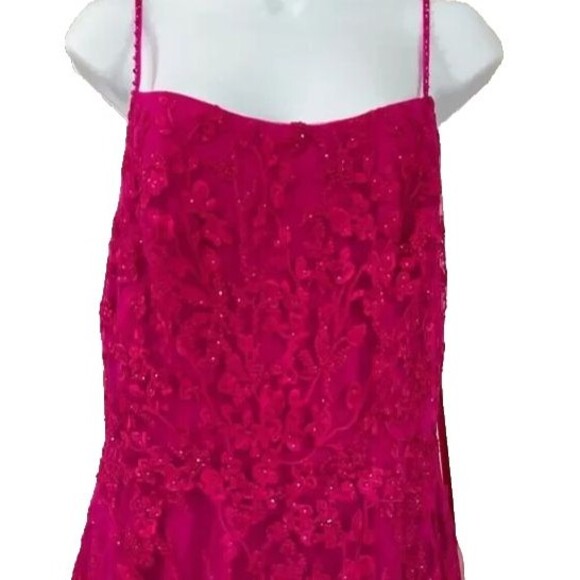 Mac Duggal New 50683 Hot Pink Floral Appliqué Cami A Line Gown Size 6 - Picture 5 of 8